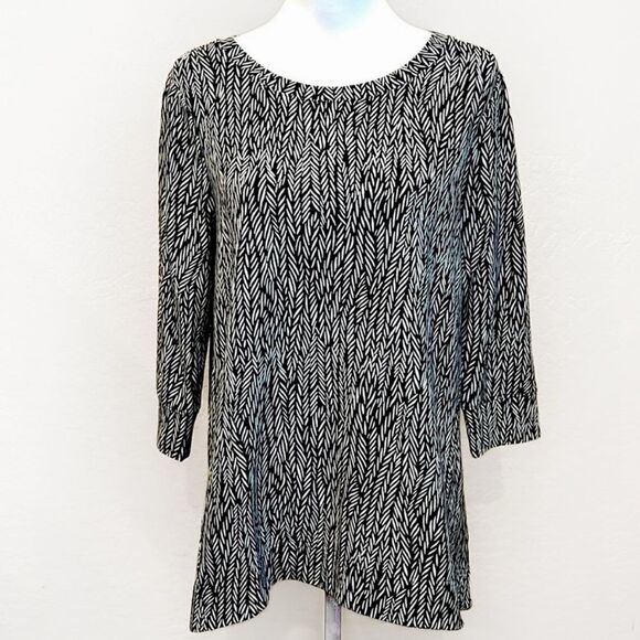 Chicos Zenergy Tunic Top Black White Soft French Terry 3/4 Sleeve Size 1 Medium - Picture 1 of 12